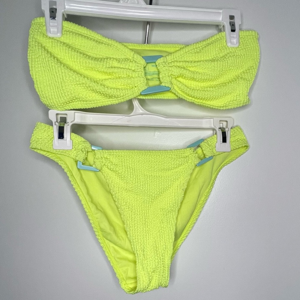 Bright yellow strapless bikini